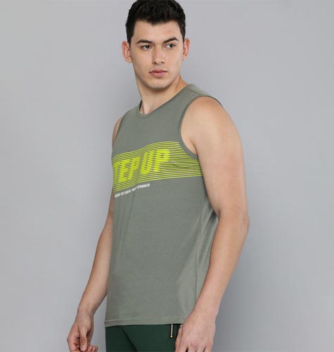 Men Green & Yellow Typography Printed Bio-Wash T-shirt